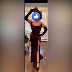 Strapless Burgundy Velvet Gown